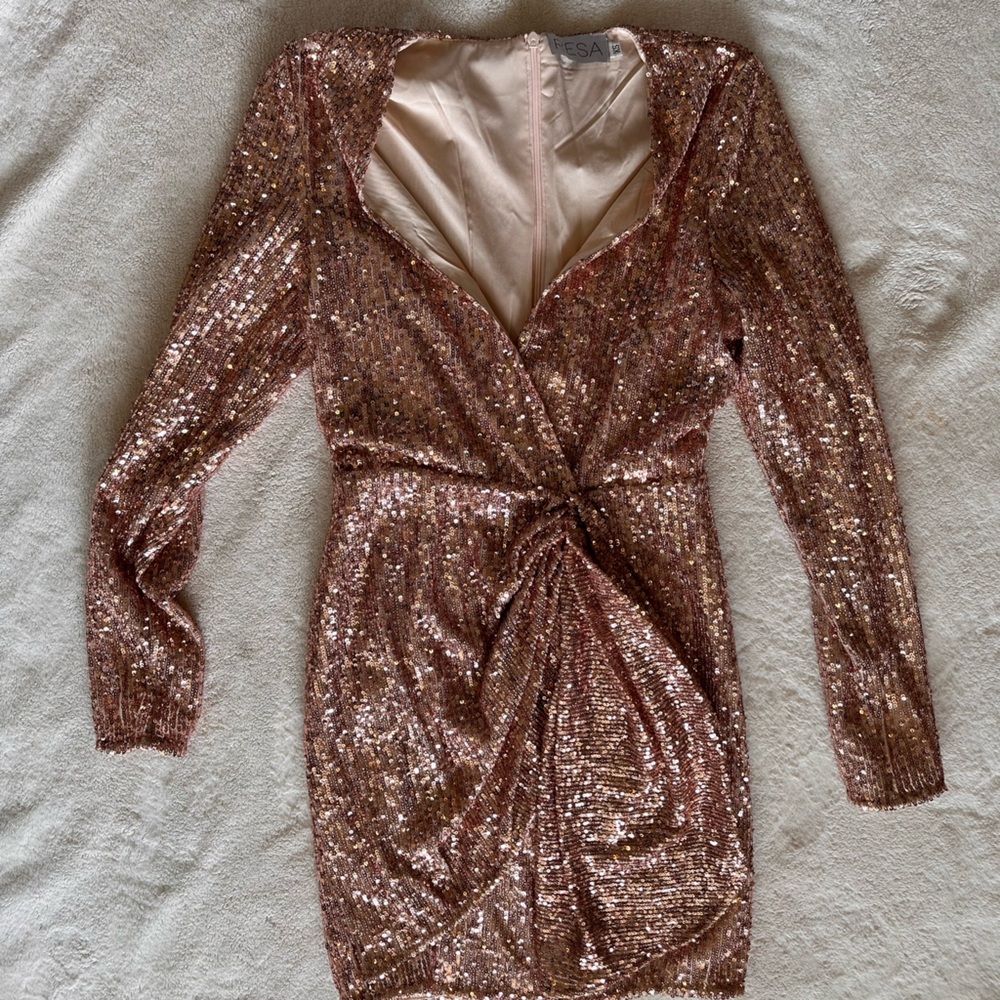 Revolve dress: Resa, brand new sequin dress. Gold